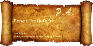 Pencz Arikán névjegykártya